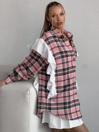 Lois | Women's Plaid Ruffle Blouse in Pink
