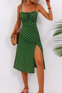 Lois | Women's Polka Dot Midi Split Dress in Green