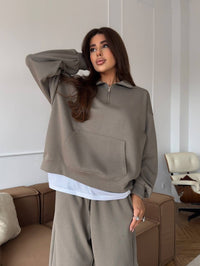 Lorelei | Women's Zip Fleece Two-Piece Set in Khaki