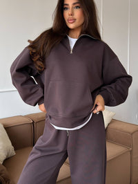 Lorelei | Women's Zip Fleece Two-Piece Set in Rot Brown