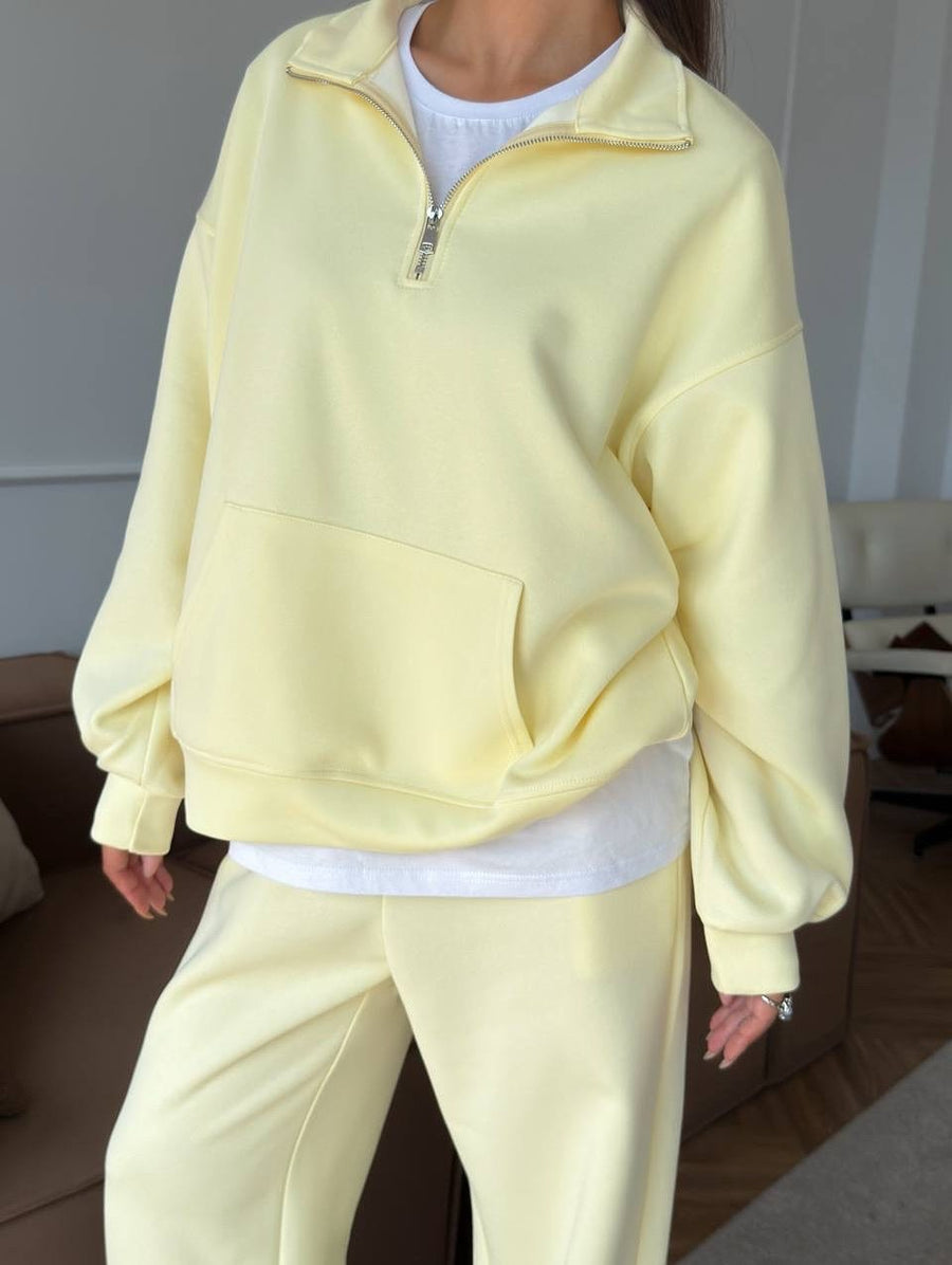 Lorelei | Women's Zip Fleece Two-Piece Set in Yellow
