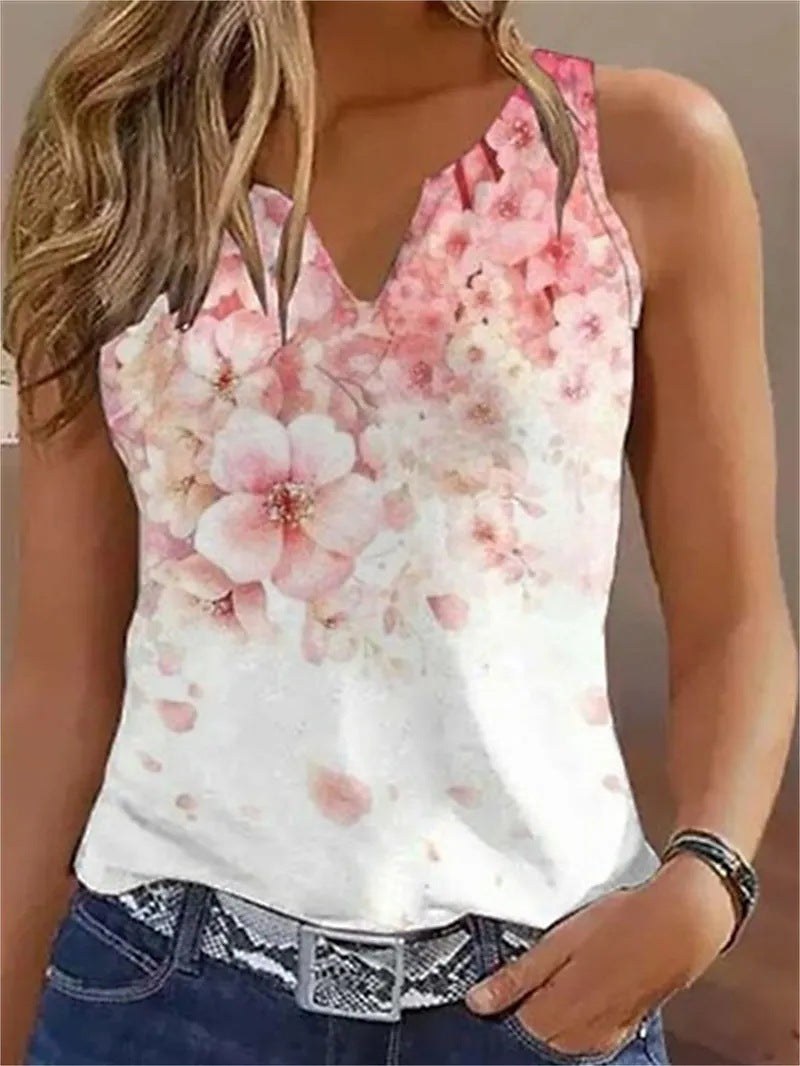 Lorelinde | Women's Sleeveless Floral Blouse Top in White