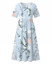 Lorena | Women's Printed Floral Midi Dress in Light Blue