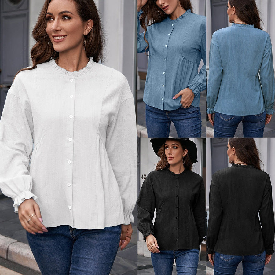 Lorinda | Women's Button Detail Ruffle Blouse