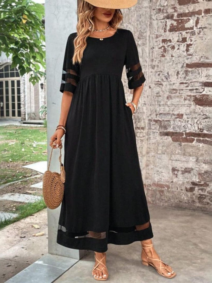 Louisa | Women's Round Neck Maxi Dress in Black