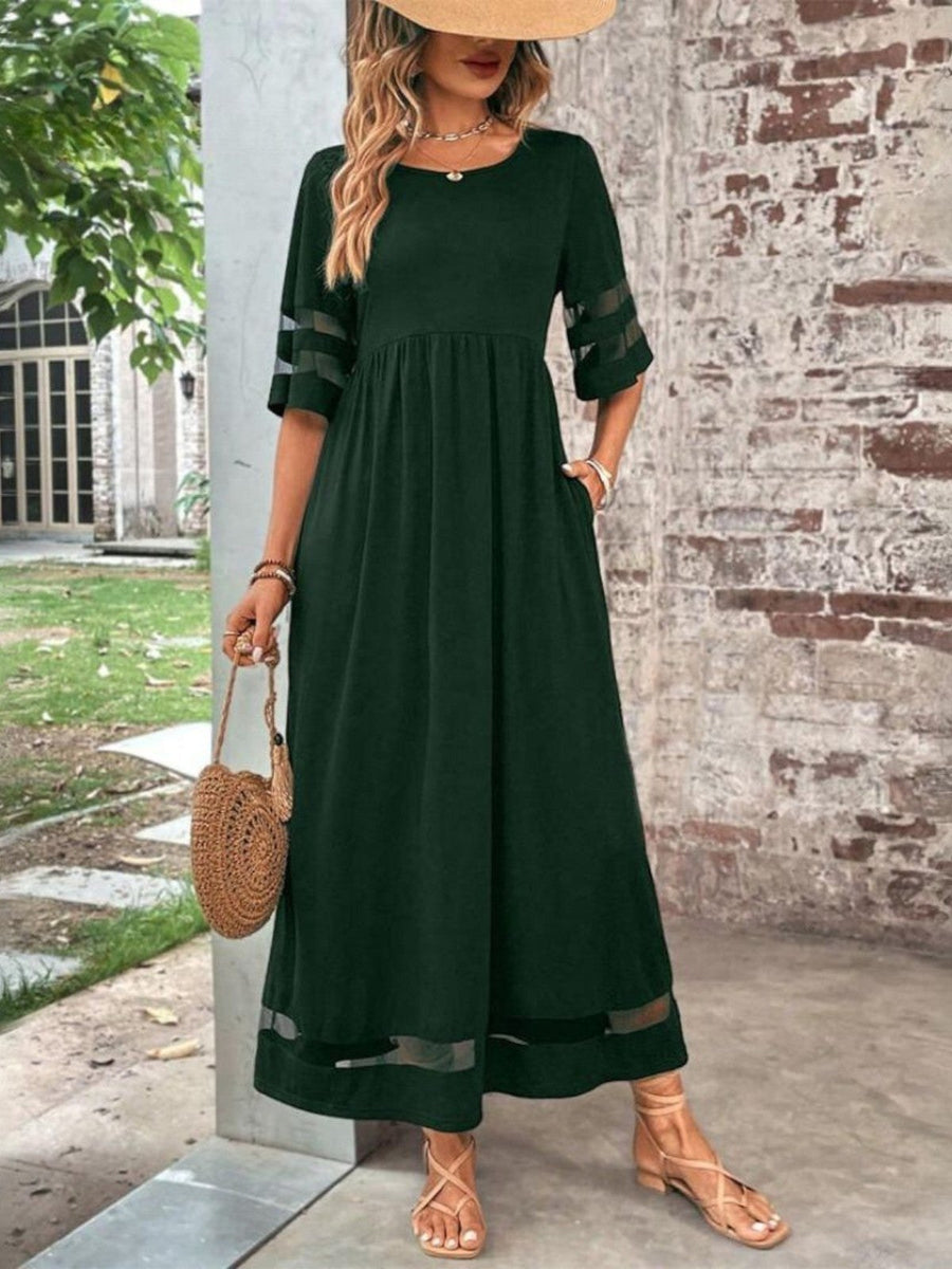 Louisa | Women's Round Neck Maxi Dress in Dark Green