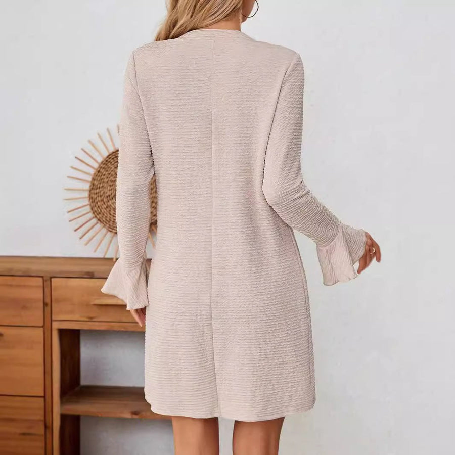 Lucetta | Women's Ruffle Detail V-Neck Modern Dress – Casual Dress in Apricot