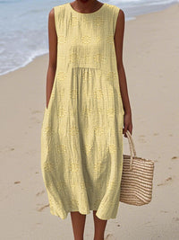 Lucille | Women's Sleeveless Midi Round Neck Dress in Light Yellow