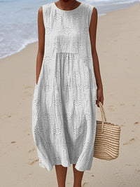 Lucille | Women's Sleeveless Midi Round Neck Dress in White