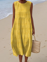 Lucille | Women's Sleeveless Midi Round Neck Dress in Yellow