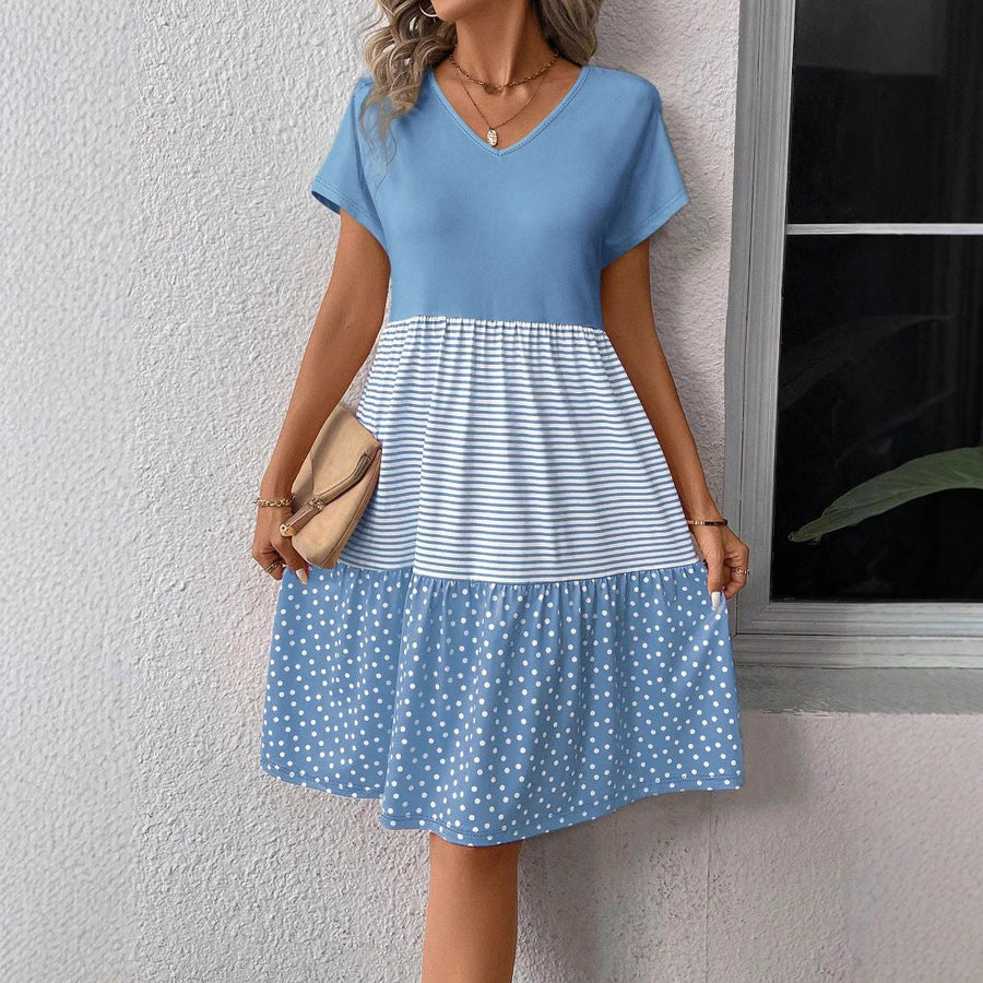 Lucinda | Women's V-Neck Fashionable Dress – Casual Dress in Sky Blue