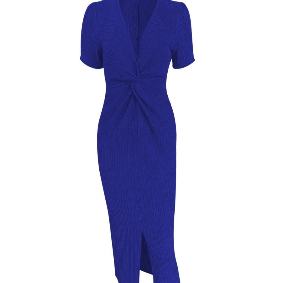 Lucinda | Women's Bodycon Puff Sleeve Slit Midi Dress