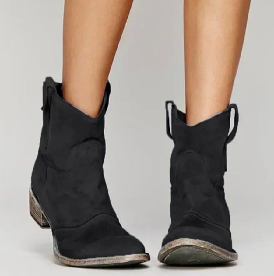 Lucy | Women's Suede Western Boots with Low Heel in Black