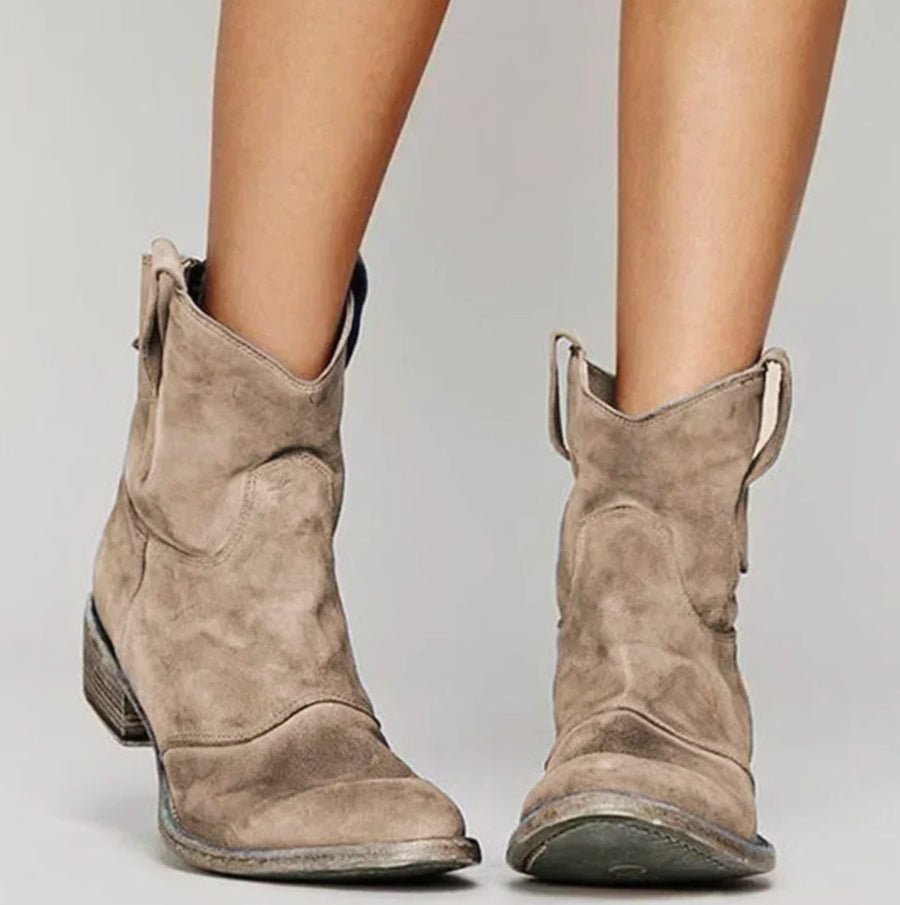 Lucy | Women's Suede Western Boots with Low Heel in Brown
