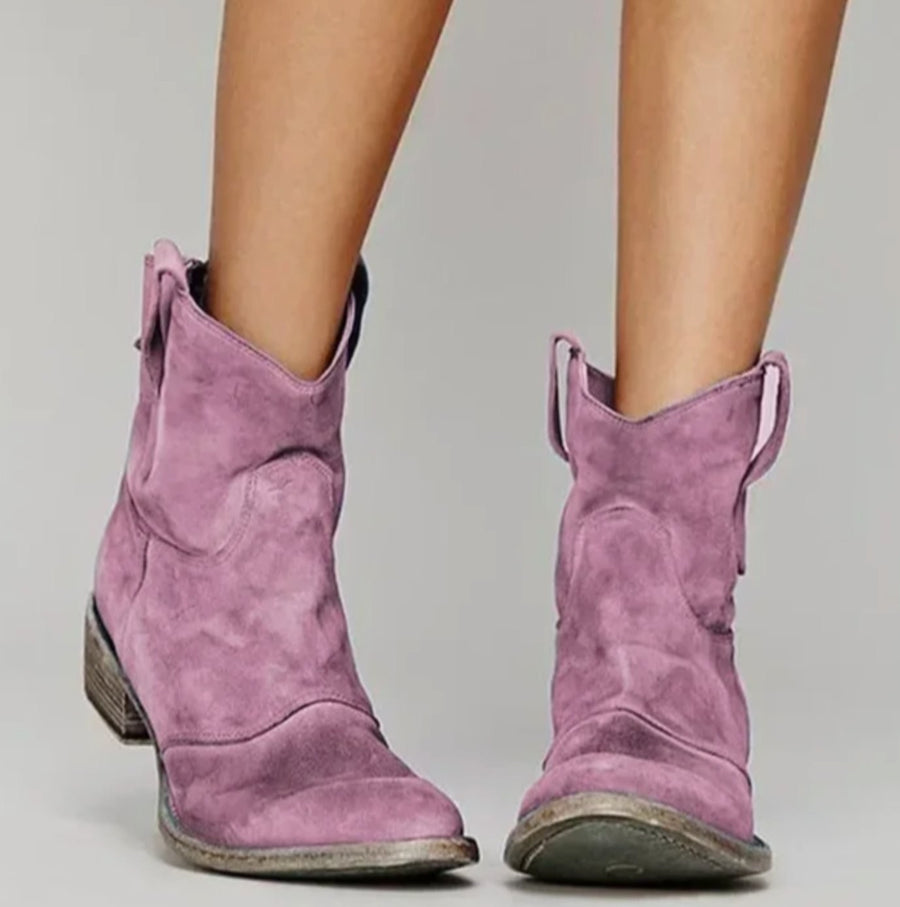 Lucy | Women's Suede Western Boots with Low Heel in Pink