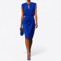 Ludivine | Women's Sleeveless Midi with Keyhole Dress in Blue