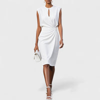 Ludivine | Women's Sleeveless Midi with Keyhole Dress in White