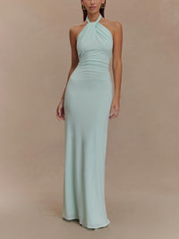 Ludmila | Women's Halter Open Back Maxi Sundress in Light Blue