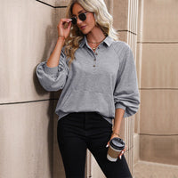 Ludovika | Women's Textured Button-Front Sweatshirt in Light Gray