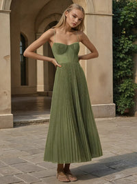 Lumi | Women's Sleeveless Pleated Maxi Dress in Green