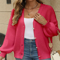Luna | Women's Button Detail Oversized Knit Casual Cardigan in Pink