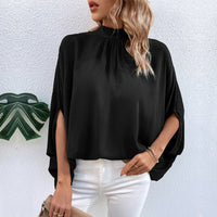 Lusine | Women's Stand Collar Slit Blouse in Black