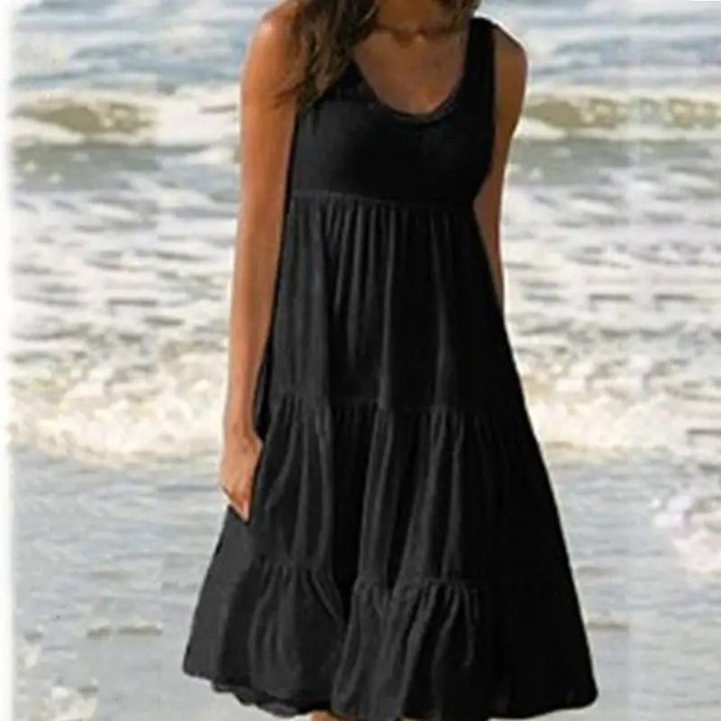 Lydia | Women's Sleeveless Round Neck Midi Dress in Black