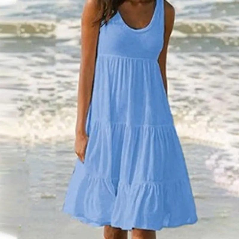 Lydia | Women's Sleeveless Round Neck Midi Dress in Blue