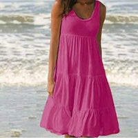 Lydia | Women's Sleeveless Round Neck Midi Dress in Dark Pink