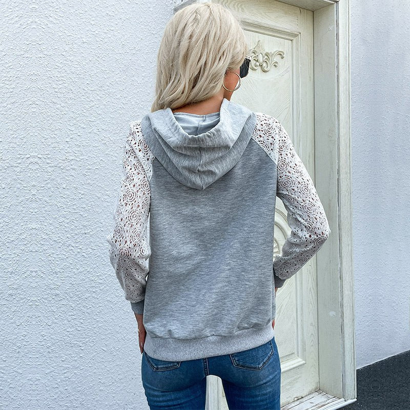 Lydia | Women's Hooded Lace Hoodie in Light Gray