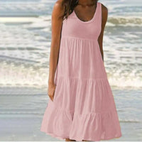 Lydia | Women's Sleeveless Round Neck Midi Dress in Pink