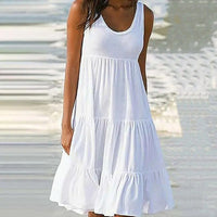 Lydia | Women's Sleeveless Round Neck Midi Dress in White
