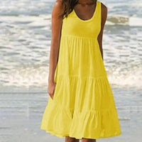 Lydia | Women's Sleeveless Round Neck Midi Dress in Yellow