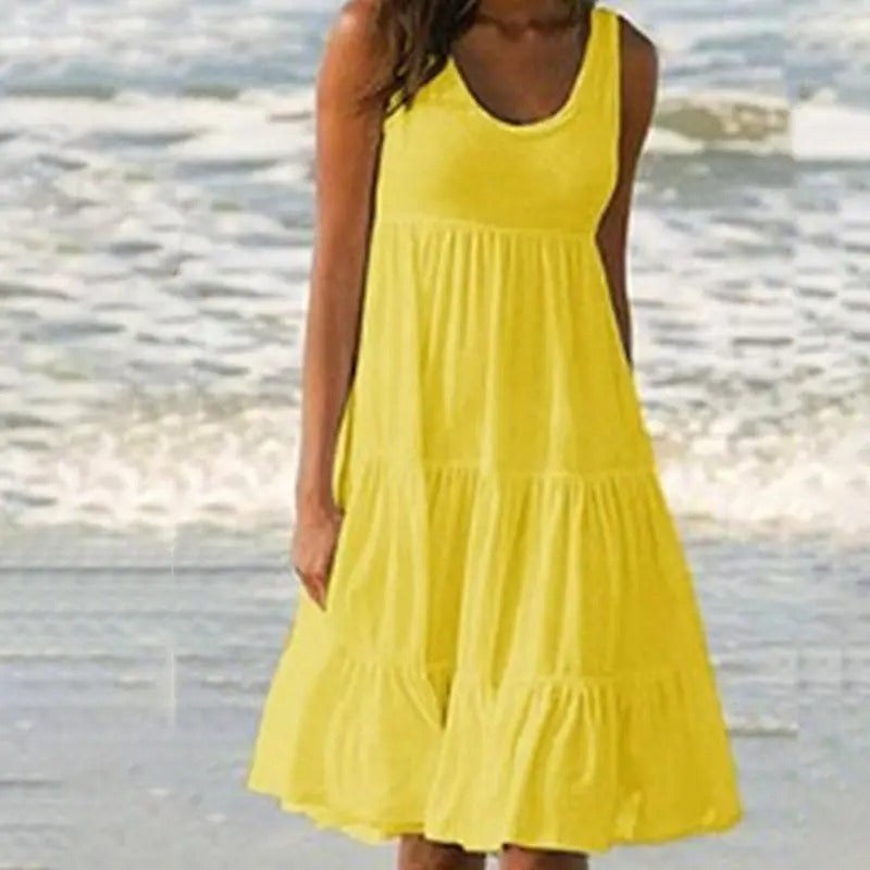 Lydia | Women's Sleeveless Round Neck Midi Dress in Yellow