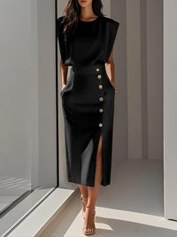 Lysandra | Women's Sleeveless Side Button Midi Dress in Black
