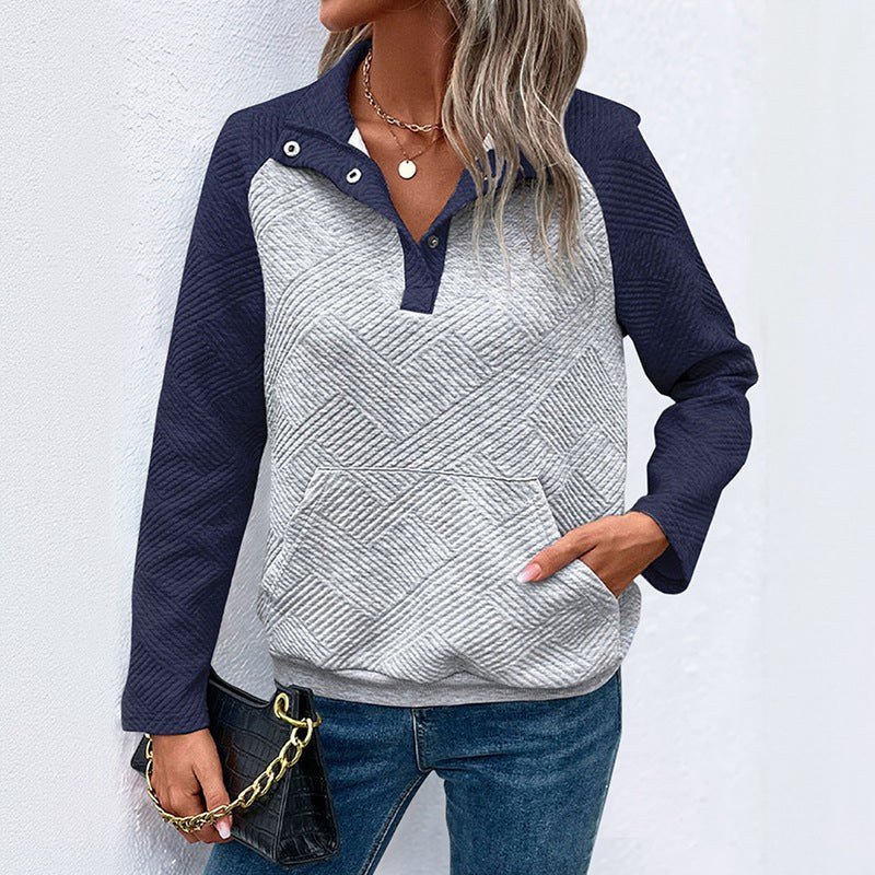 Lysandra | Women's Textured Pockets Hooded Hoodie in Dark Blue