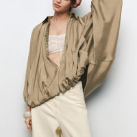 Mabilia | Women's V-Neck Lightweight Satin Jacket