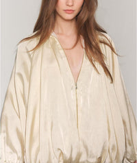 Mabilia | Women's V-Neck Lightweight Satin Jacket in Beige