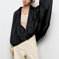 Mabilia | Women's V-Neck Lightweight Satin Jacket in Black