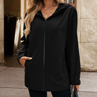 Macaria | Women's Pockets Lightweight Hooded Jacket in Black