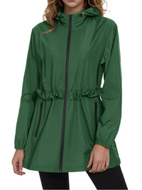 Madelaine | Women's Drawstring Pockets Lightweight Jacket in Dark Green