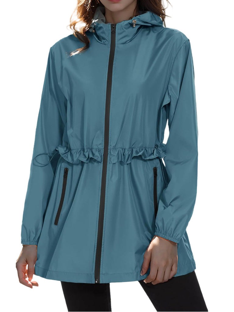 Madelaine | Women's Drawstring Pockets Lightweight Jacket in Sea Green