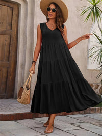 Madeleine | Women's Sleeveless V-Neck Maxi Dress in Black