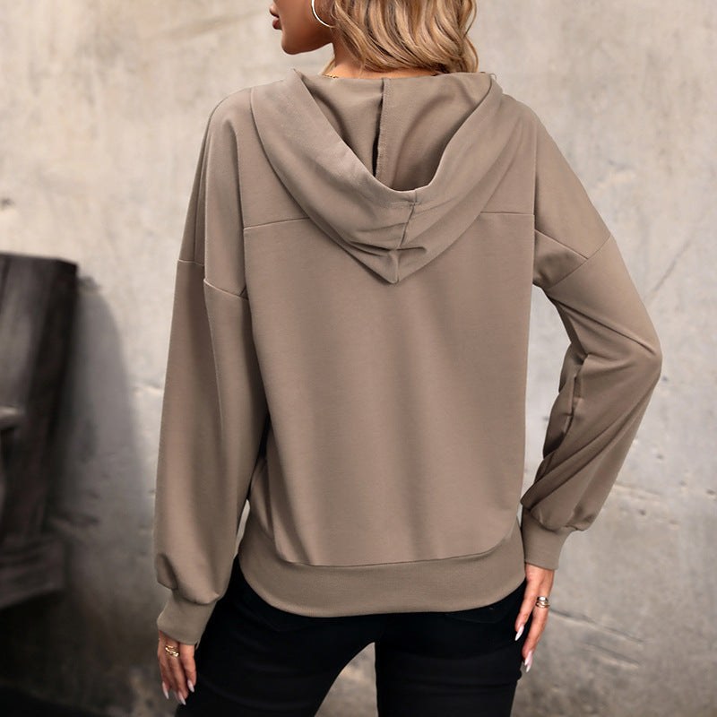 Madeleine | Women's Button Detail Hooded Hoodie in Chestnut Brown