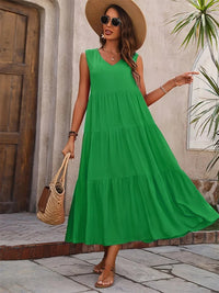 Madeleine | Women's Sleeveless V-Neck Maxi Dress in Green