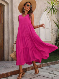 Madeleine | Women's Sleeveless V-Neck Maxi Dress in Pink