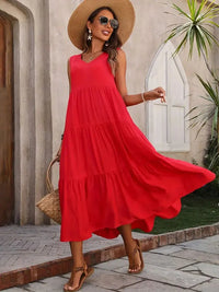 Madeleine | Women's Sleeveless V-Neck Maxi Dress in Red