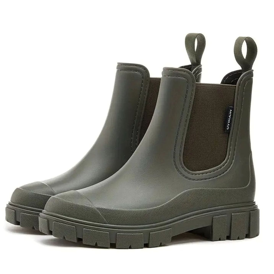 Madeline | Women's Waterproof Slip-On Chelsea Boots with Block Heel in Green