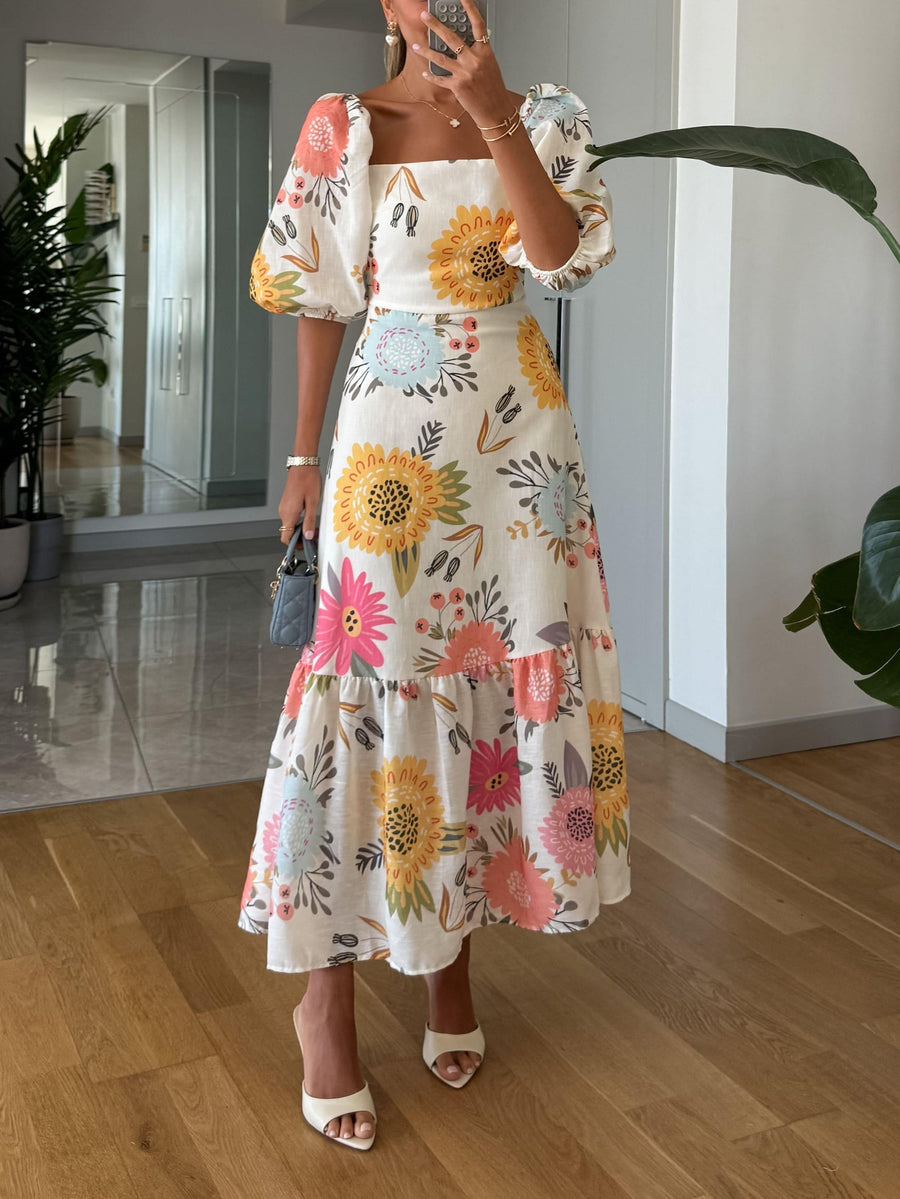Maeve | Women's Square Neck Floral Midi Dress in Multicolor