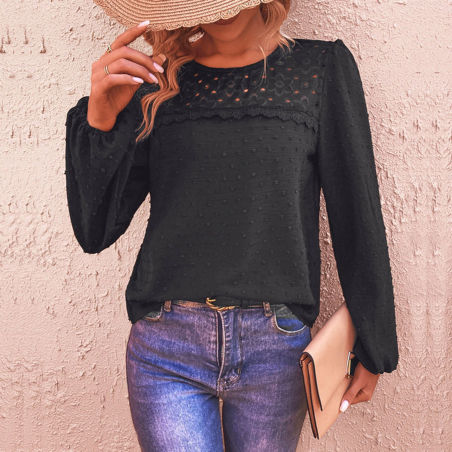 Magdalene | Women's Textured Sheer Blouse in Black